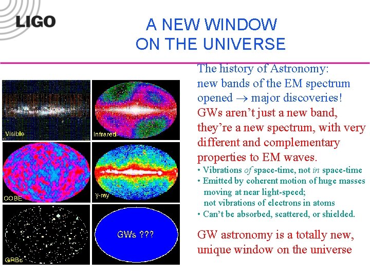 A NEW WINDOW ON THE UNIVERSE The history of Astronomy: new bands of the