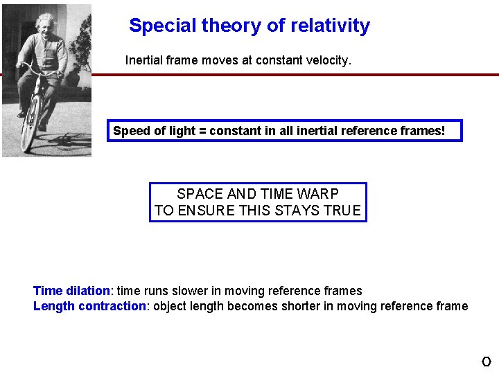 Special theory of relativity Inertial frame moves at constant velocity. Speed of light =