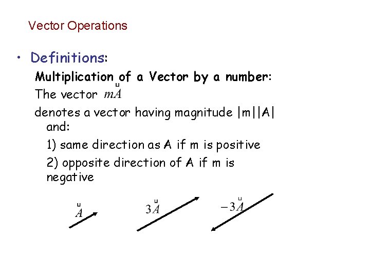 Vector Operations • Definitions: Multiplication of a Vector by a number: The vector denotes