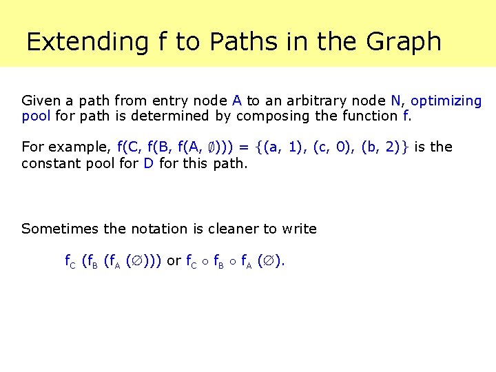 Extending f to Paths in the Graph Given a path from entry node A