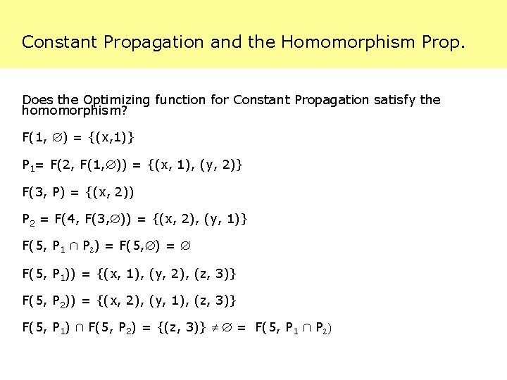 Constant Propagation and the Homomorphism Prop. Does the Optimizing function for Constant Propagation satisfy