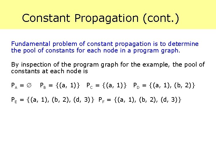Constant Propagation (cont. ) Fundamental problem of constant propagation is to determine the pool