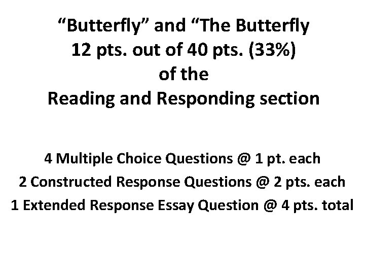 “Butterfly” and “The Butterfly 12 pts. out of 40 pts. (33%) of the Reading