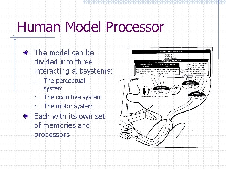 Human Model Processor The model can be divided into three interacting subsystems: 1. 2. Human Model Processor The model can be divided into three interacting subsystems: 1. 2.