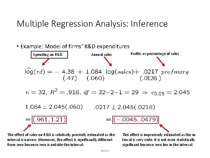 Multiple Regression Analysis: Inference • Example: Model of firms‘ R&D expenditures Spending on R&D