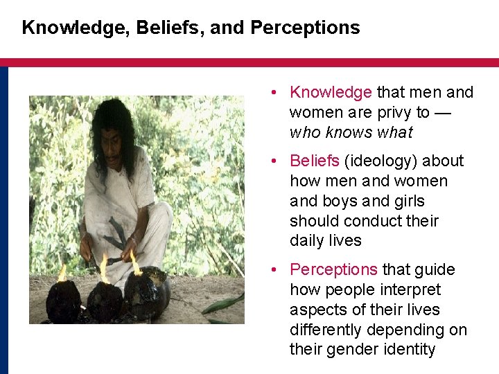 Knowledge, Beliefs, and Perceptions • Knowledge that men and women are privy to —