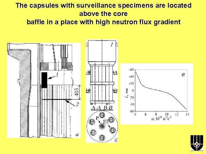 The capsules with surveillance specimens are located above the core baffle in a place