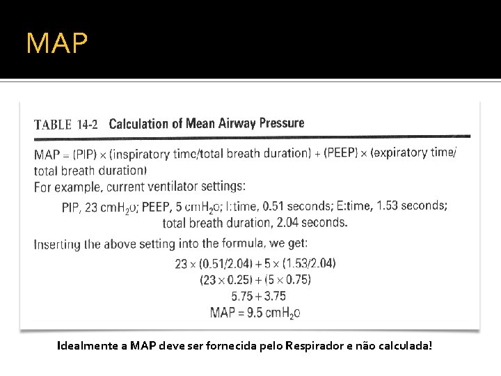 MAP Idealmente a MAP deve ser fornecida pelo Respirador e não calculada! 