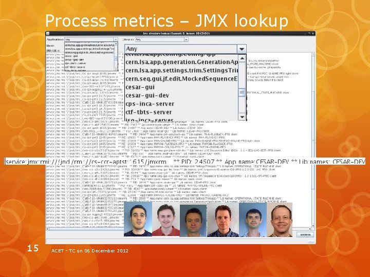 Process metrics – JMX lookup 15 ACET - TC on 06 December 2012 