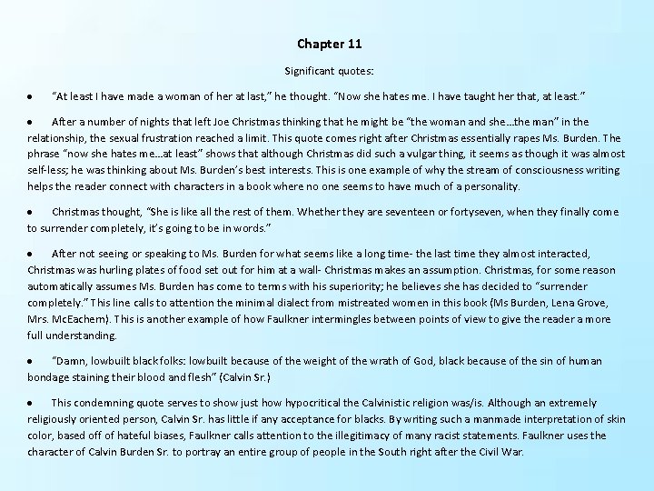 Chapter 11 Significant quotes: “At least I have made a woman of her at Chapter 11 Significant quotes: “At least I have made a woman of her at