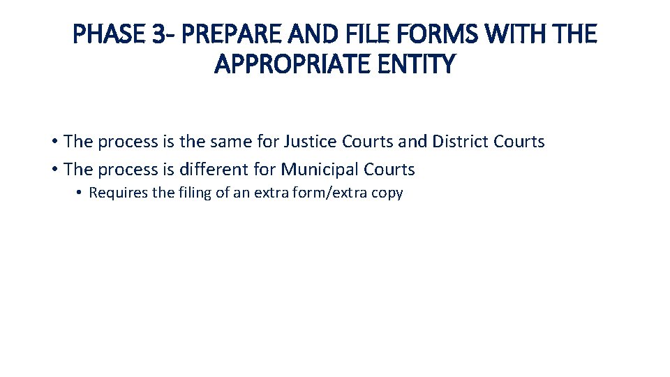 PHASE 3 - PREPARE AND FILE FORMS WITH THE APPROPRIATE ENTITY • The process