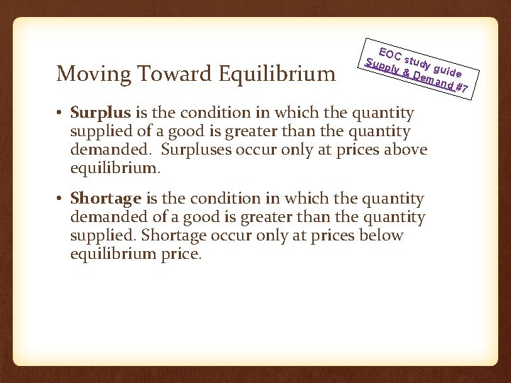 Moving Toward Equilibrium EO Sup C study ply & gu Dem ide and #7