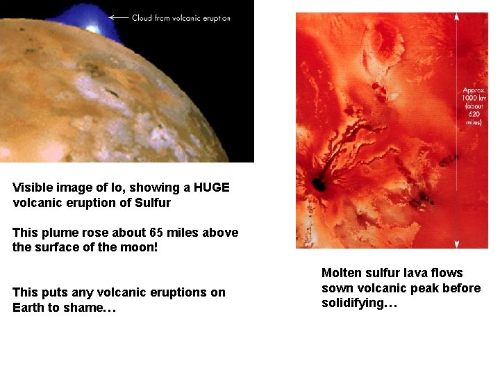 Visible image of Io, showing a HUGE volcanic eruption of Sulfur This plume rose