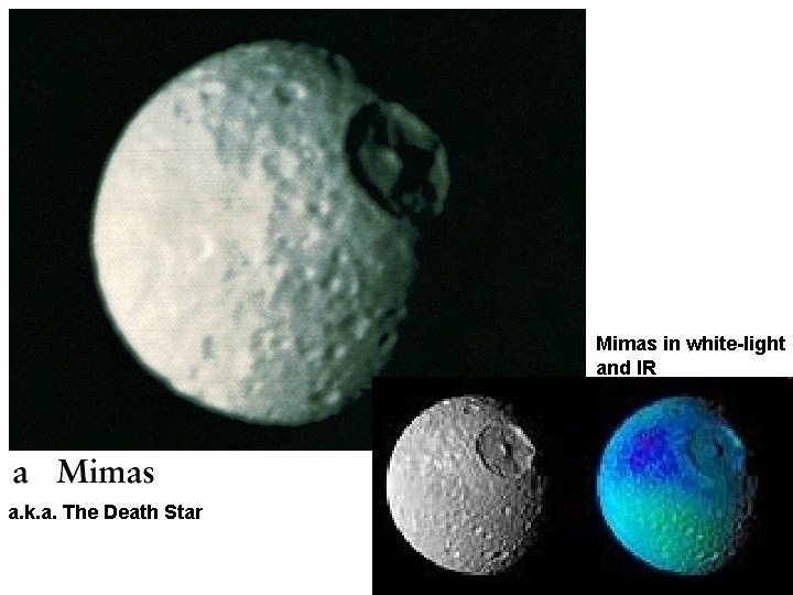 Mimas in white-light and IR a. k. a. The Death Star 