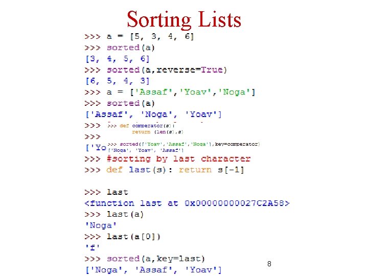 Sorting Lists 8 
