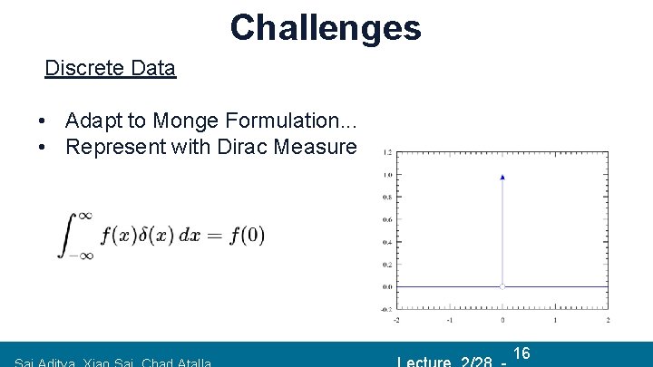 Challenges Discrete Data • Adapt to Monge Formulation. . . • Represent with Dirac