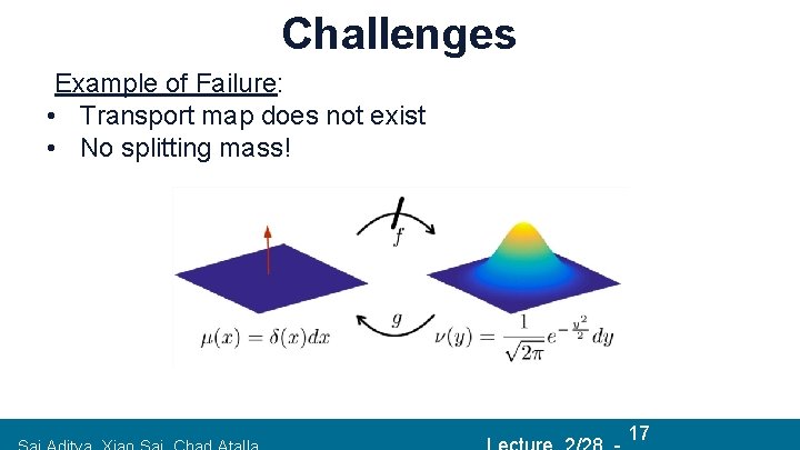 Challenges Example of Failure: • Transport map does not exist • No splitting mass!