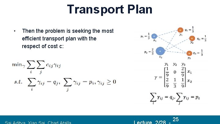 Transport Plan • Then the problem is seeking the most efficient transport plan with