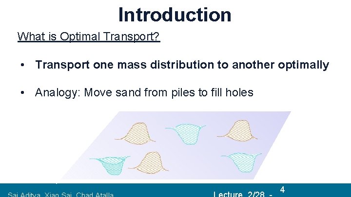 Introduction What is Optimal Transport? • Transport one mass distribution to another optimally •