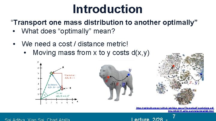 Introduction “Transport one mass distribution to another optimally” • What does “optimally” mean? •