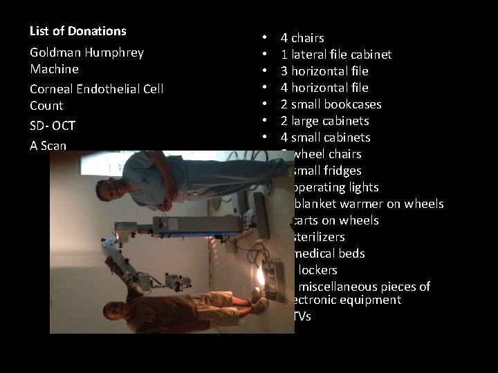 List of Donations Goldman Humphrey Machine Corneal Endothelial Cell Count SD- OCT A Scan