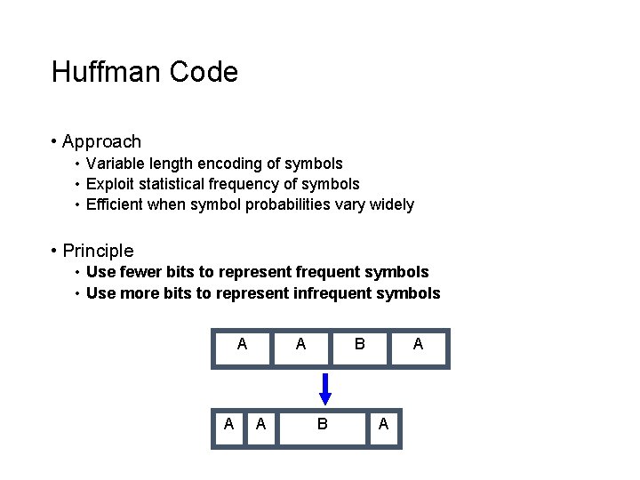 Huffman Code • Approach • Variable length encoding of symbols • Exploit statistical frequency