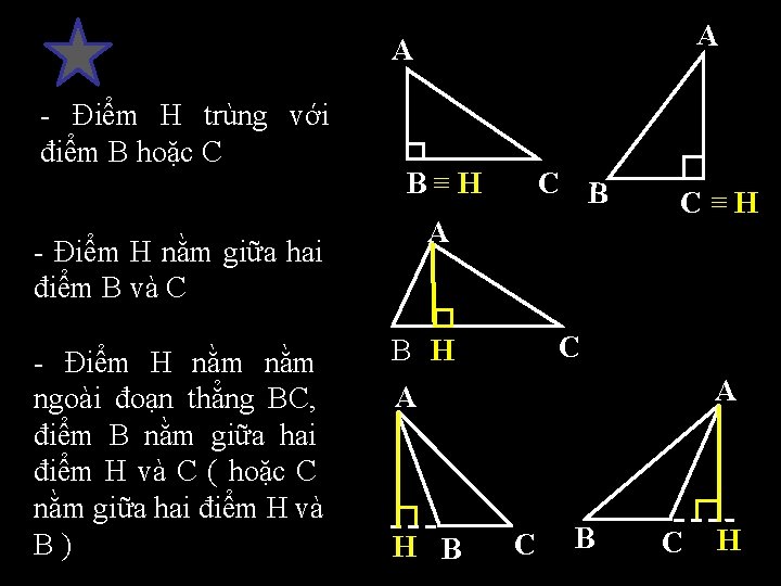 A A - Điểm H trùng với điểm B hoặc C B≡H A -
