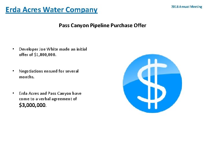 Erda Acres Water Company Pass Canyon Pipeline Purchase Offer • Developer Joe White made