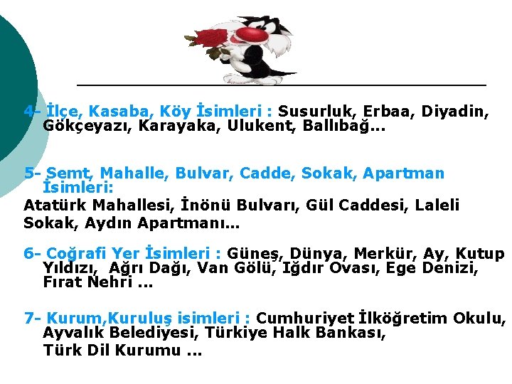 4 - İlçe, Kasaba, Köy İsimleri : Susurluk, Erbaa, Diyadin, Gökçeyazı, Karayaka, Ulukent, Ballıbağ.