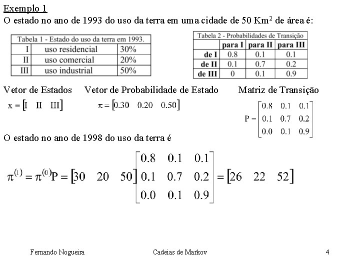 Exemplo 1 O estado no ano de 1993 do uso da terra em uma