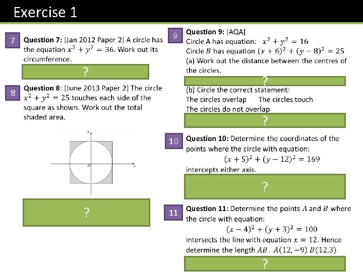 Exercise 1 9 7 ? ? 8 ? 10 ? ? 11 ? 