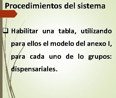 Procedimientos del sistema q Habilitar una tabla, utilizando para ellos el modelo del anexo Procedimientos del sistema q Habilitar una tabla, utilizando para ellos el modelo del anexo