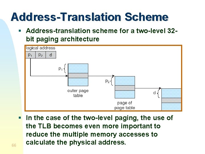 Address-Translation Scheme § Address-translation scheme for a two-level 32 bit paging architecture § In