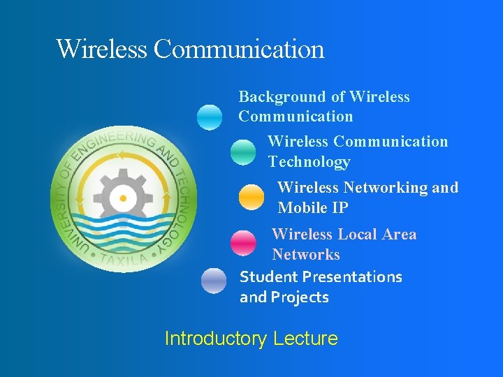 Wireless Communication Background of Wireless Communication Technology Wireless Networking and Mobile IP Wireless Local