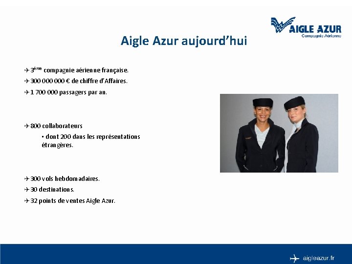 Aigle Azur aujourd’hui Q 3ème compagnie aérienne française. Q 300 000 € de chiffre