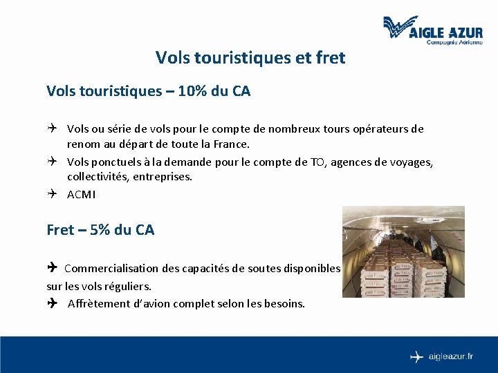  Vols touristiques et fret Vols touristiques – 10% du CA Azur Plus est