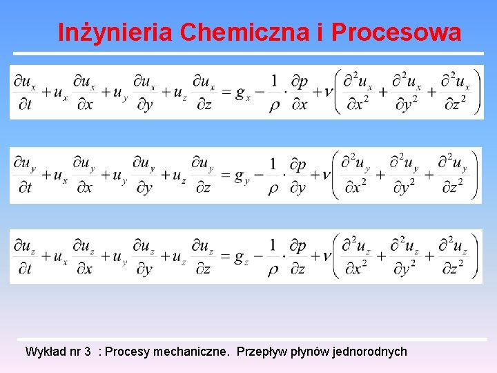 Inżynieria Chemiczna i Procesowa Wykład nr 3 : Procesy mechaniczne. Przepływ płynów jednorodnych 