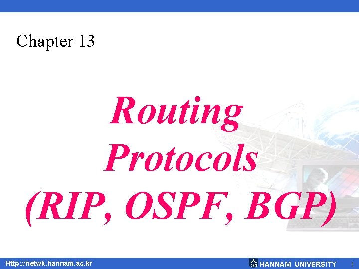 Chapter 13 Routing Protocols (RIP, OSPF, BGP) Http: //netwk. hannam. ac. kr HANNAM UNIVERSITY