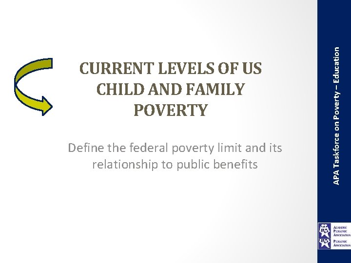 Define the federal poverty limit and its relationship to public benefits APA Taskforce on