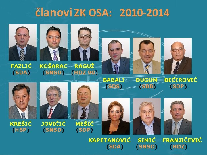 članovi ZK OSA: 2010 -2014 FAZLIĆ (SDA) KOŠARAC RAGUŽ (SNSD) (HDZ 90) BABALJ (SDS)