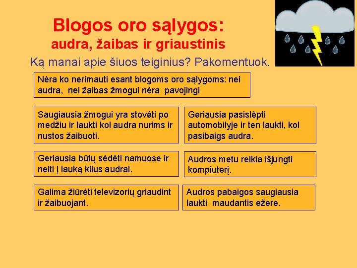 Blogos oro sąlygos: audra, žaibas ir griaustinis Ką manai apie šiuos teiginius? Pakomentuok. Nėra