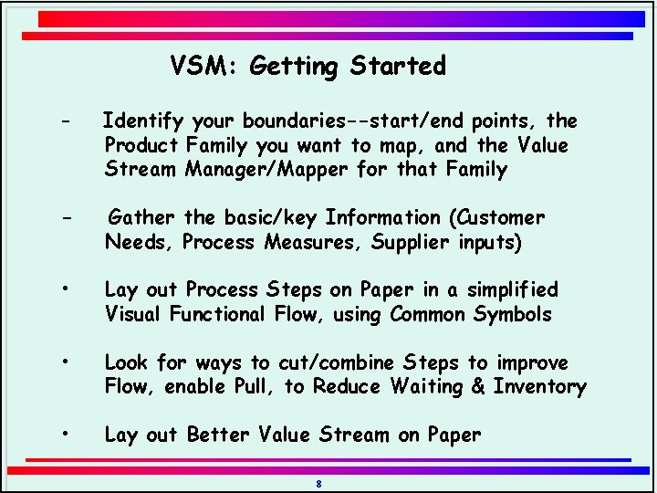 VSM: Getting Started - Identify your boundaries--start/end points, the Product Family you want to