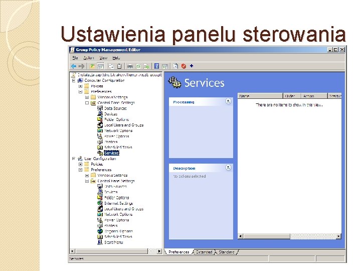 Ustawienia panelu sterowania 