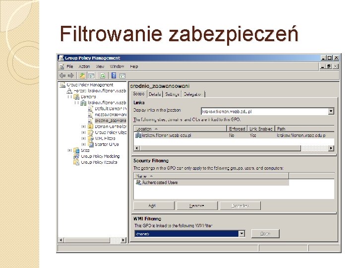 Filtrowanie zabezpieczeń 