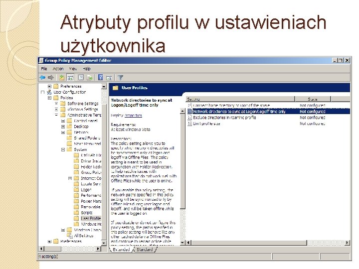 Atrybuty profilu w ustawieniach użytkownika 