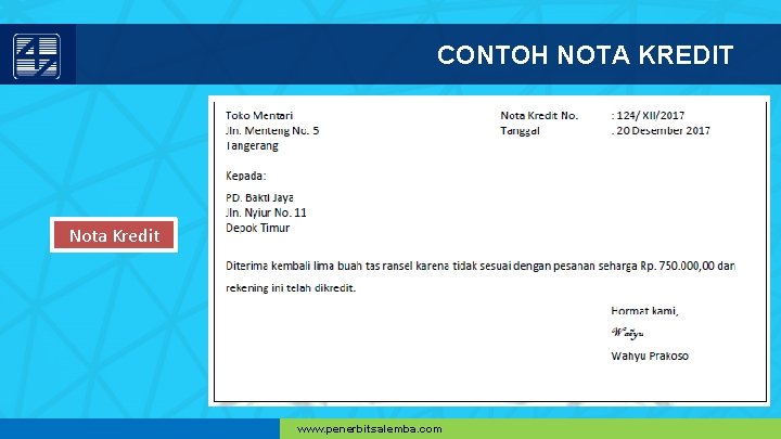 CONTOH NOTA KREDIT Nota Kredit www. penerbitsalemba. com 