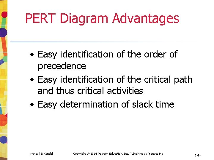 PERT Diagram Advantages • Easy identification of the order of precedence • Easy identification PERT Diagram Advantages • Easy identification of the order of precedence • Easy identification