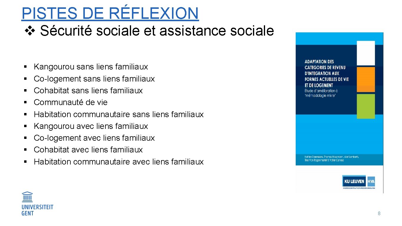 PISTES DE RÉFLEXION v Sécurité sociale et assistance sociale § § § § §