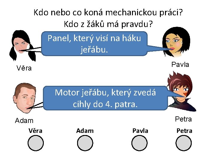 Kdo nebo co koná mechanickou práci? Kdo z žáků má pravdu? Panel, který visívozík,