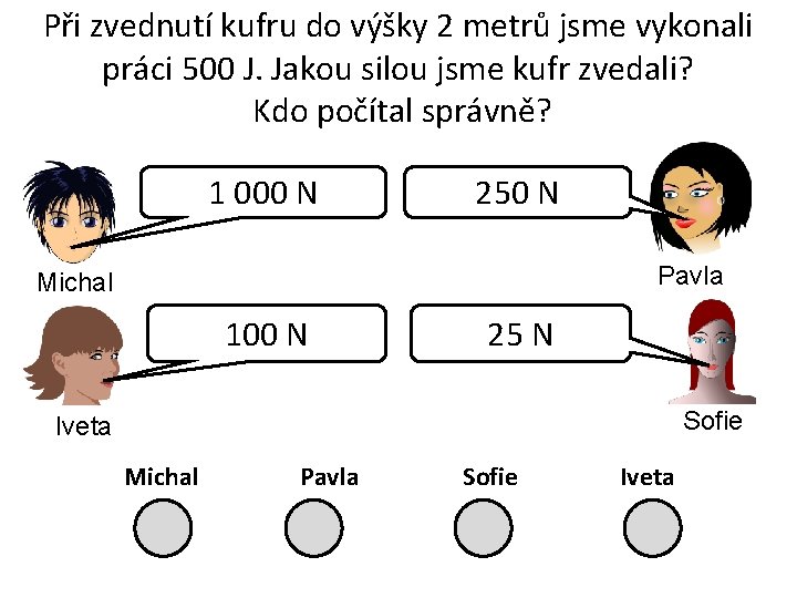 Při zvednutí kufru do výšky 2 metrů jsme vykonali práci 500 J. Jakou silou